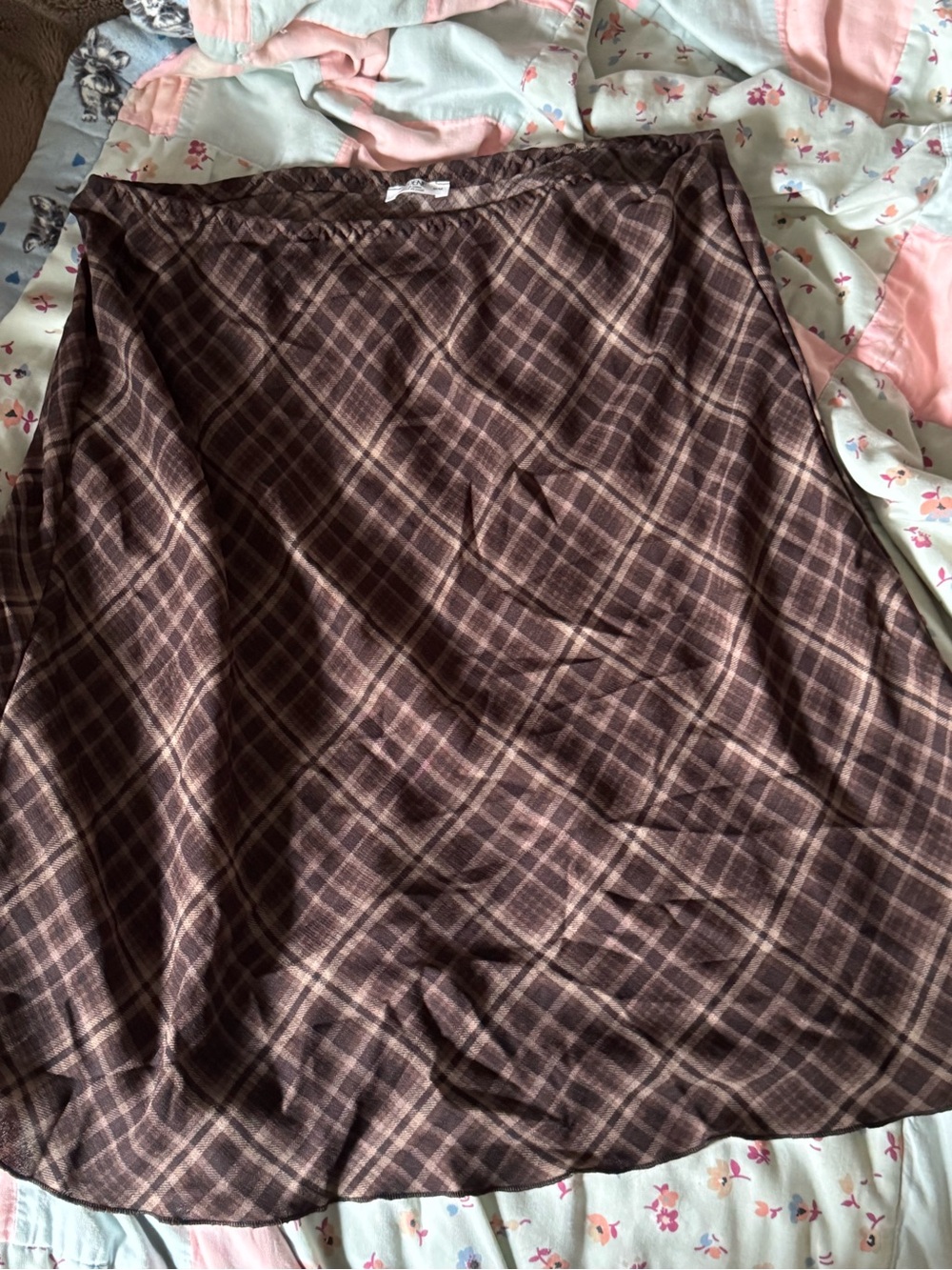Ardene Brown Plaid A-Line Skirt